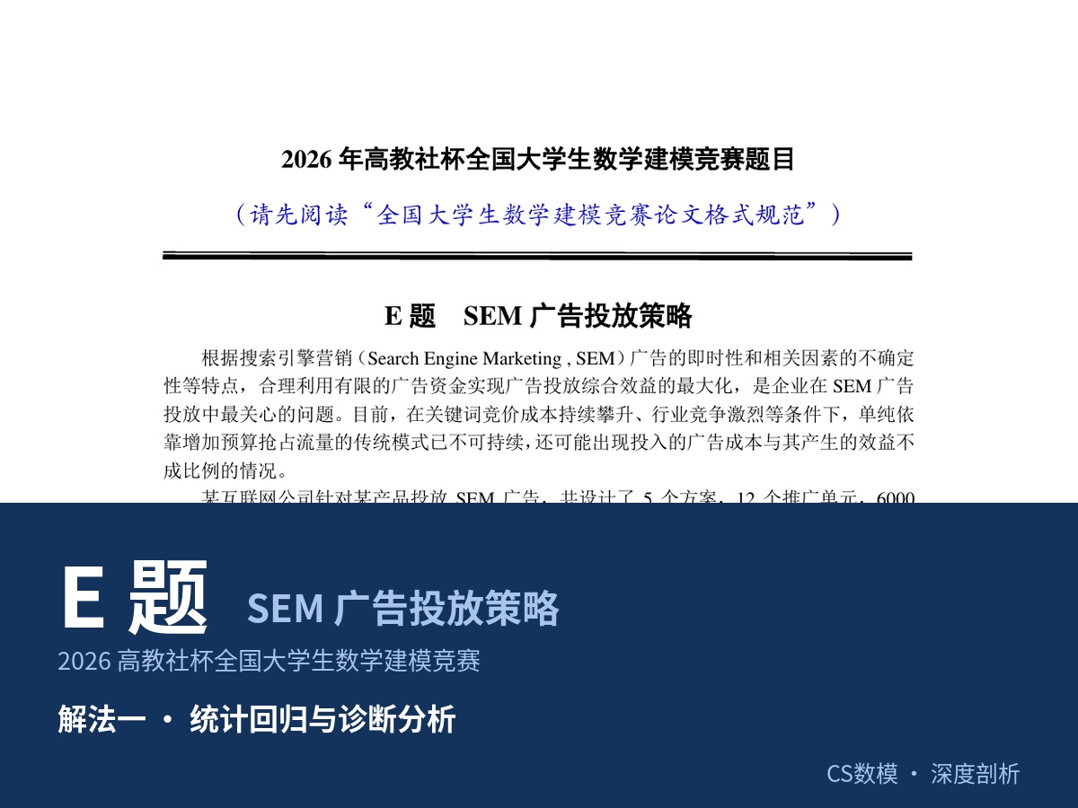 2026 高教社杯 数学建模国赛（E题）深度剖析|统计回归与诊断分析|数学建模完整代码+建模过程全解全析